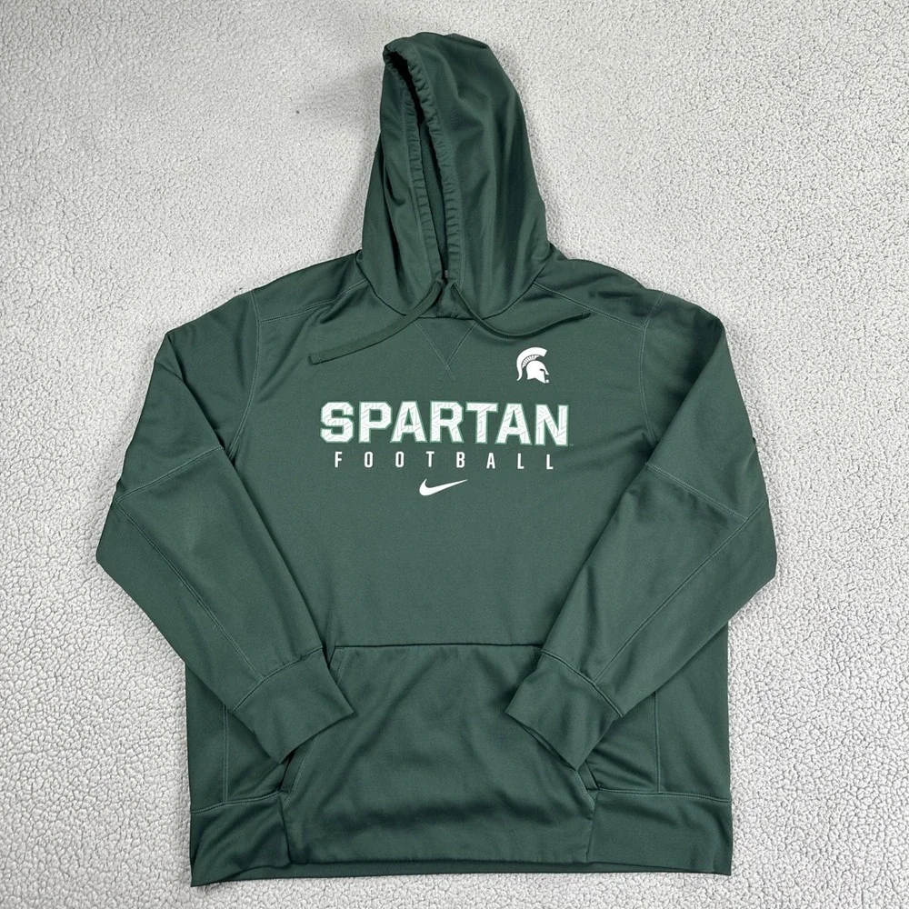 Nike Therma Fit Michigan State Football Hoodie Men 2XL Green Logo Pullover